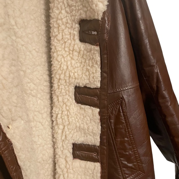 Victoria Leather Vintage 70s 80s Leather Winter Coat Shearling Lined Size 40 (M) - Picture 7 of 14